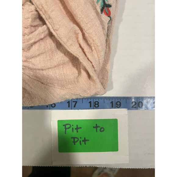 ENTRO Womens M Floral Embroidered Short Tie Top Pink Boho Flowy Hippie Festival - Picture 6 of 9